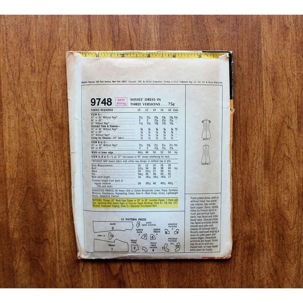 McCalls 9748 60s Vintage Sewing Pattern Misses Sleeveless Dress
